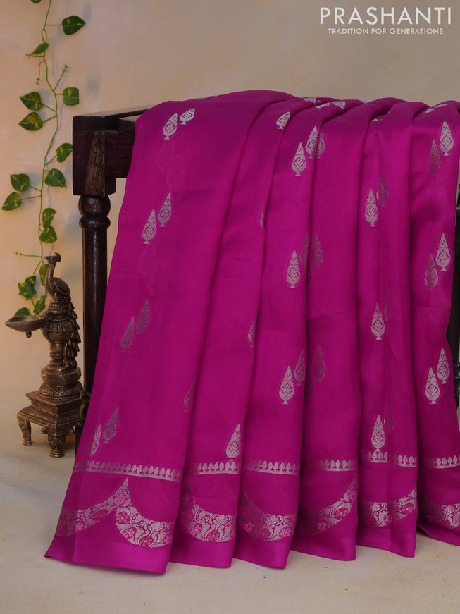 Banarasi poona silk saree pink and violet with zari woven buttas and zari woven border