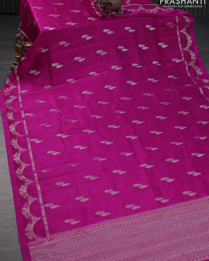 Banarasi poona silk saree pink and violet with zari woven buttas and zari woven border