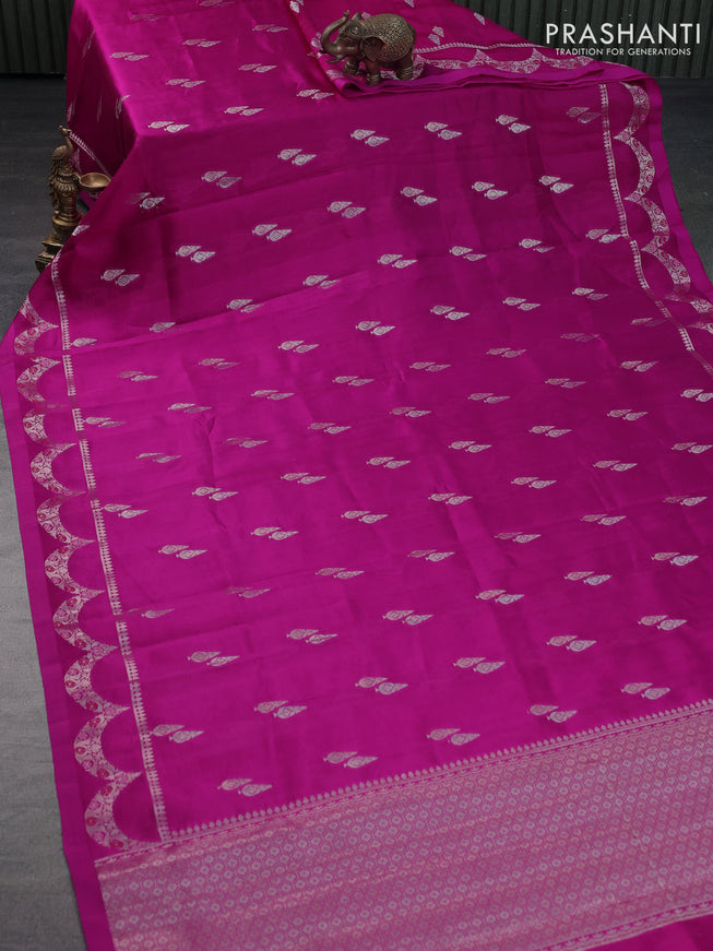 Banarasi poona silk saree pink and violet with zari woven buttas and zari woven border