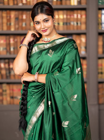 Banarasi poona silk saree green and deep wine shade with silver zari woven buttas and silver zari woven border