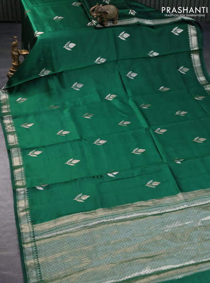 Banarasi poona silk saree green and deep wine shade with silver zari woven buttas and silver zari woven border