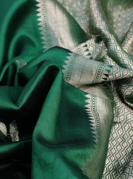 Banarasi poona silk saree green and deep wine shade with silver zari woven buttas and silver zari woven border