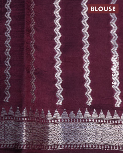 Banarasi poona silk saree green and deep wine shade with silver zari woven buttas and silver zari woven border