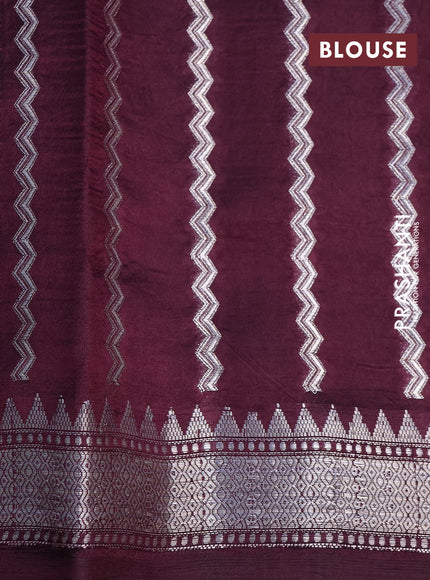 Banarasi poona silk saree green and deep wine shade with silver zari woven buttas and silver zari woven border