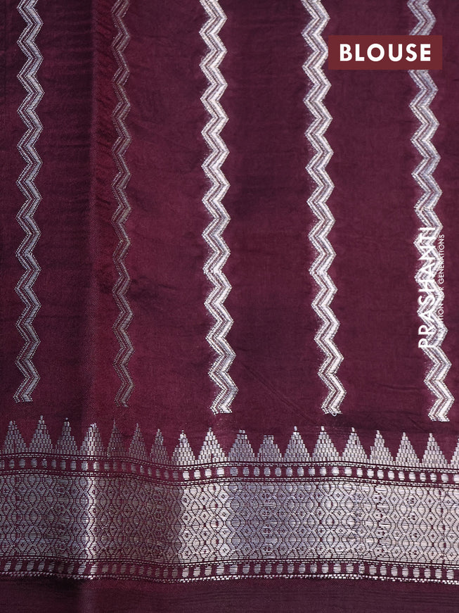 Banarasi poona silk saree green and deep wine shade with silver zari woven buttas and silver zari woven border