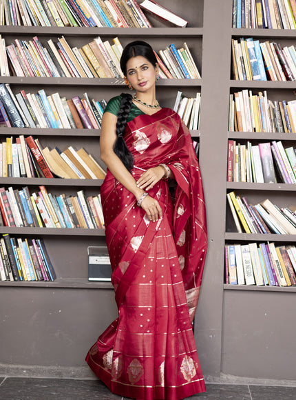 Banarasi poona silk saree red with allover zari weaves & buttas and zari woven butta border