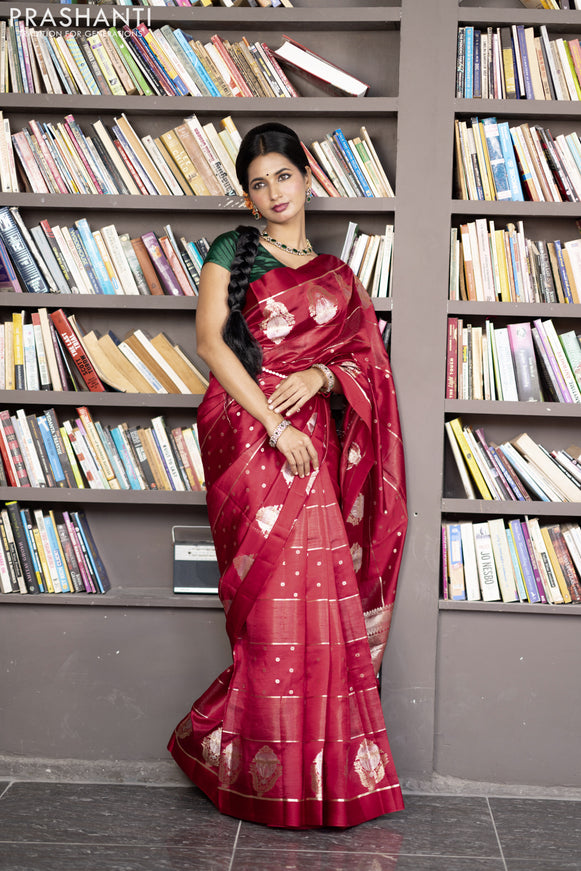 Banarasi poona silk saree red with allover zari weaves & buttas and zari woven butta border