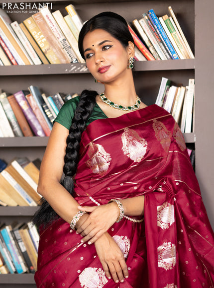 Banarasi poona silk saree red with allover zari weaves & buttas and zari woven butta border