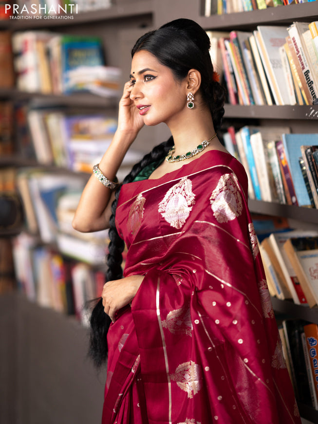 Banarasi poona silk saree red with allover zari weaves & buttas and zari woven butta border