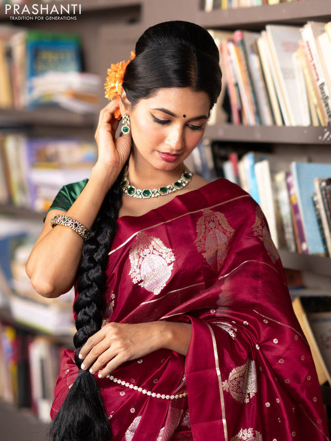 Banarasi poona silk saree red with allover zari weaves & buttas and zari woven butta border