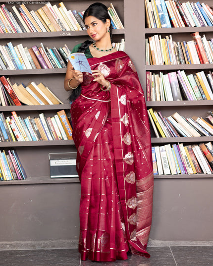 Banarasi poona silk saree red with allover zari weaves & buttas and zari woven butta border