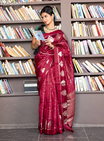 Banarasi poona silk saree red with allover zari weaves & buttas and zari woven butta border