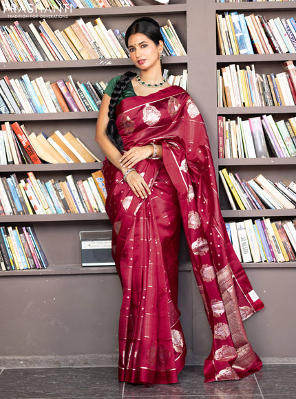 Banarasi poona silk saree red with allover zari weaves & buttas and zari woven butta border