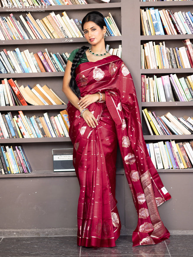 Banarasi poona silk saree red with allover zari weaves & buttas and zari woven butta border