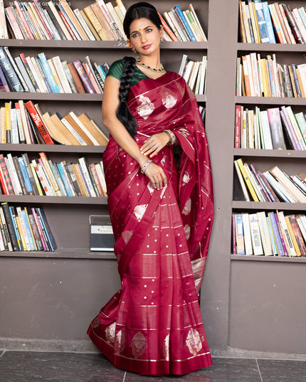 Banarasi poona silk saree red with allover zari weaves & buttas and zari woven butta border