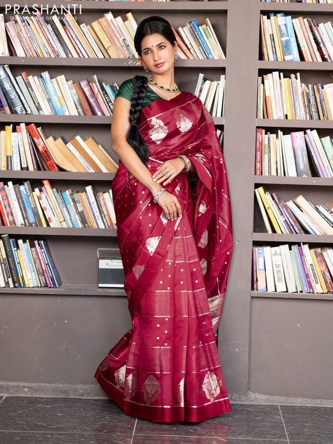 Banarasi poona silk saree red with allover zari weaves & buttas and zari woven butta border