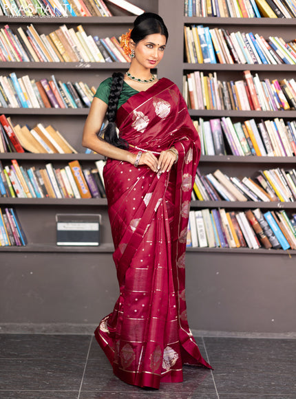 Banarasi poona silk saree red with allover zari weaves & buttas and zari woven butta border