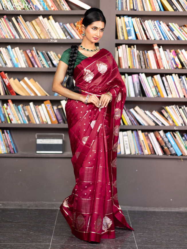 Banarasi poona silk saree red with allover zari weaves & buttas and zari woven butta border