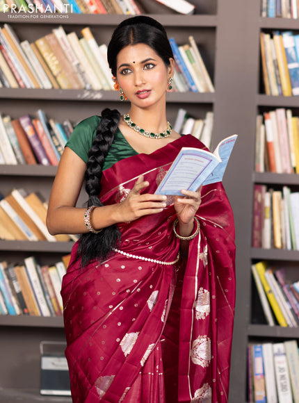 Banarasi poona silk saree red with allover zari weaves & buttas and zari woven butta border