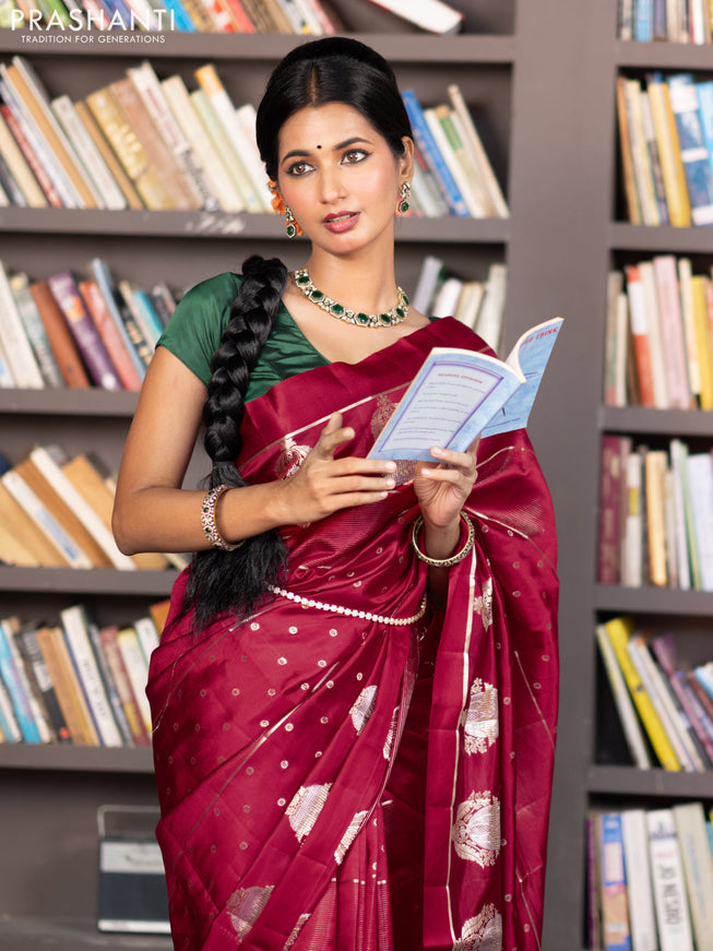 Banarasi poona silk saree red with allover zari weaves & buttas and zari woven butta border