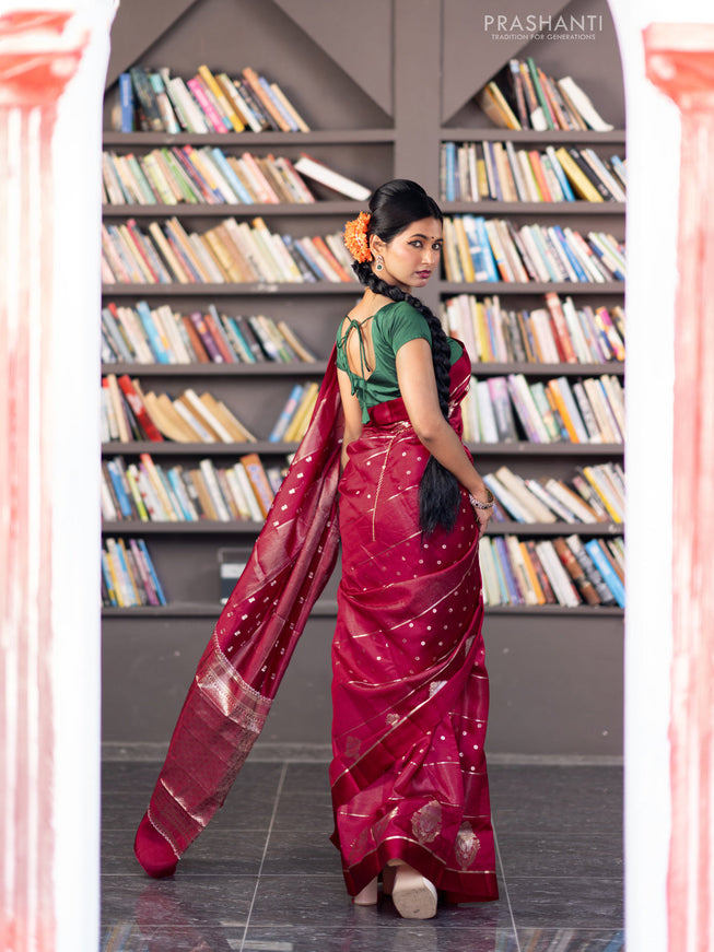 Banarasi poona silk saree red with allover zari weaves & buttas and zari woven butta border