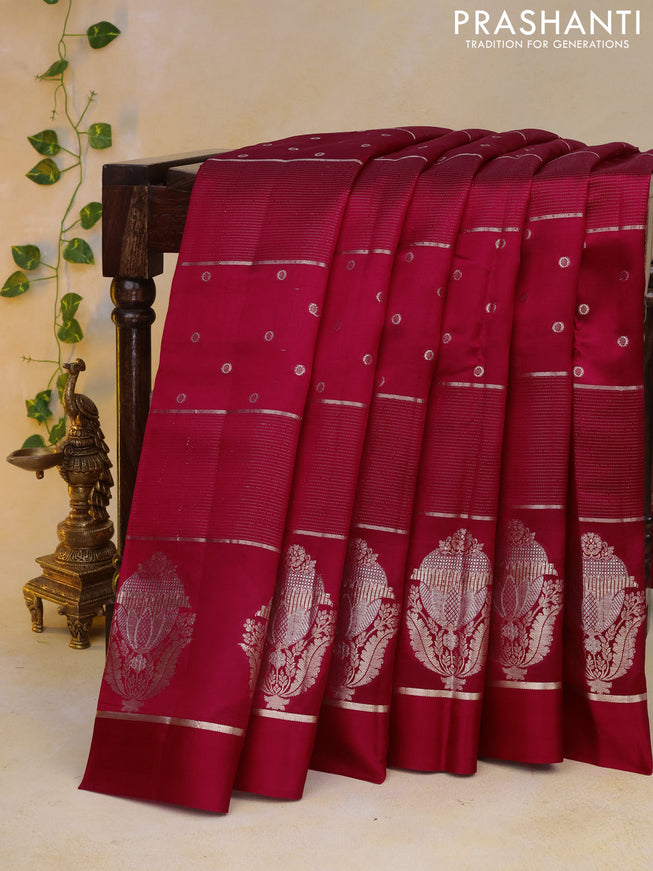 Banarasi poona silk saree red with allover zari weaves & buttas and zari woven butta border