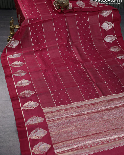 Banarasi poona silk saree red with allover zari weaves & buttas and zari woven butta border