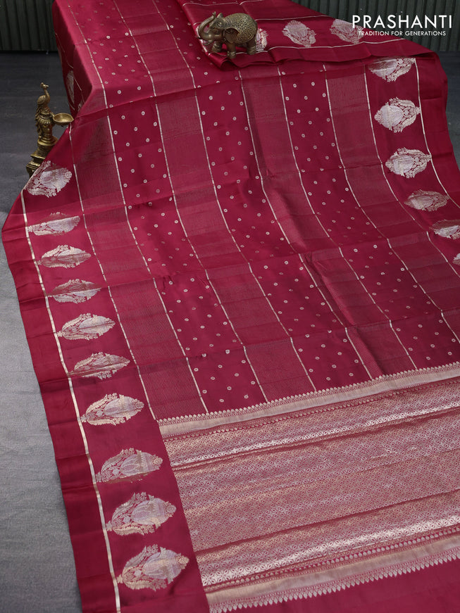 Banarasi poona silk saree red with allover zari weaves & buttas and zari woven butta border