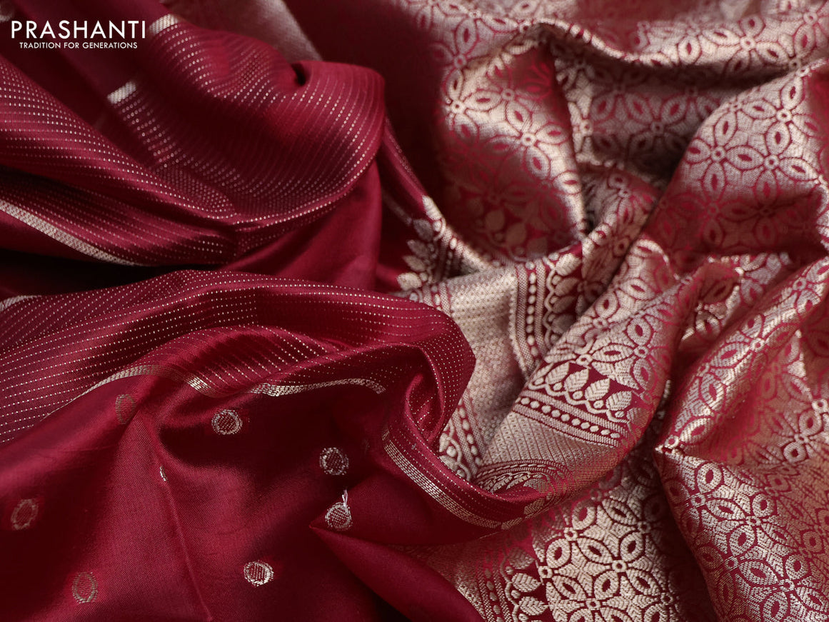 Banarasi poona silk saree red with allover zari weaves & buttas and zari woven butta border