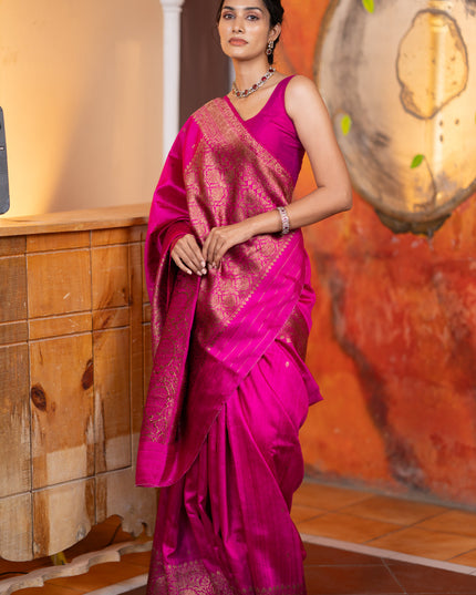 Banarasi raw silk saree pink with woven buttas and thread & zari woven border