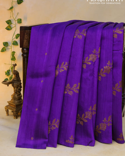 Banarasi raw silk saree violet with allover thread & zari weaves in borderless style