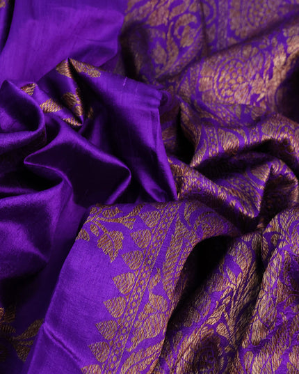 Banarasi raw silk saree violet with allover thread & zari weaves in borderless style