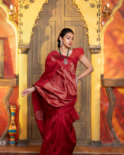 Banarasi raw silk saree red with woven buttas and butta border