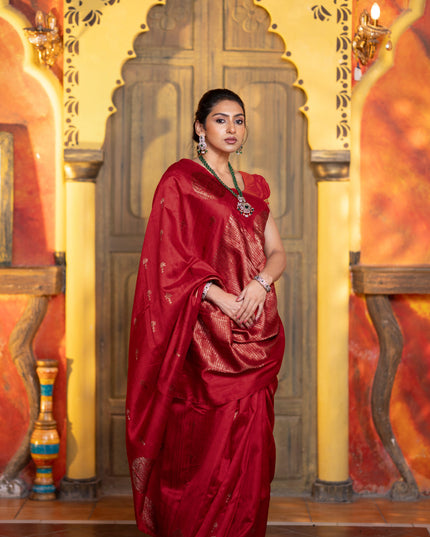 Banarasi raw silk saree red with woven buttas and butta border