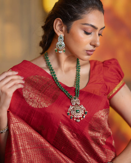 Banarasi raw silk saree red with woven buttas and butta border