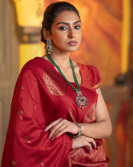 Banarasi raw silk saree red with woven buttas and butta border