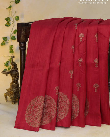 Banarasi raw silk saree red with woven buttas and butta border