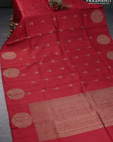 Banarasi raw silk saree red with woven buttas and butta border