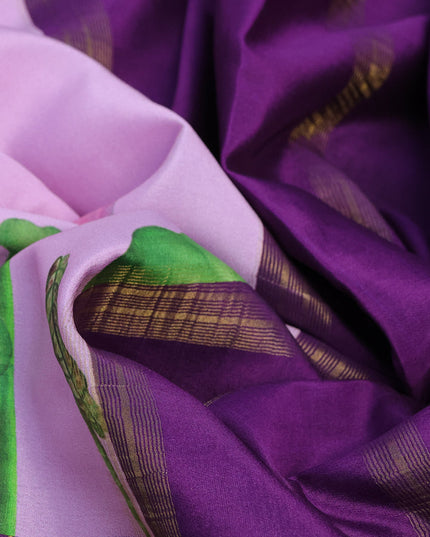 Pure mysore silk saree mild purple and deep purple with allover pichwai prints and long rettapet zari woven border