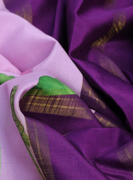 Pure mysore silk saree mild purple and deep purple with allover pichwai prints and long rettapet zari woven border