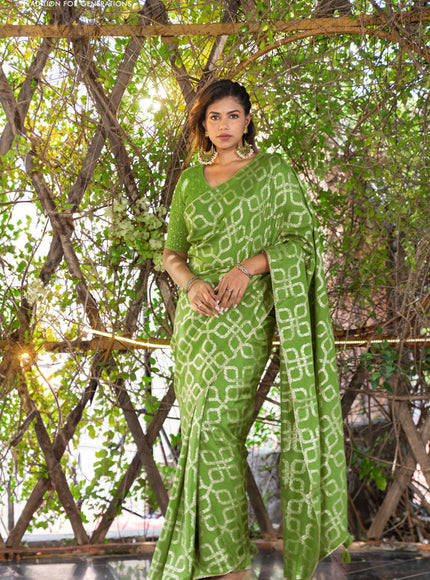 Munga tussar silk saree light green with allover banarasi zari weaves and gottapatti lace work border and readymade chikankari work blouse