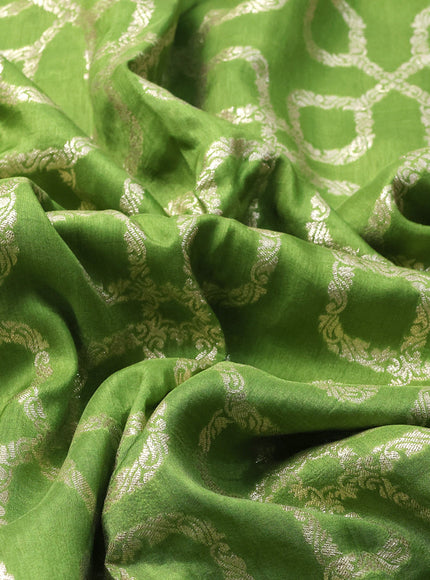 Munga tussar silk saree light green with allover banarasi zari weaves and gottapatti lace work border and readymade chikankari work blouse