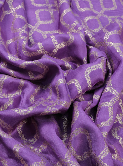 Munga tussar silk saree lavender shade with allover banarasi zari weaves and gottapatti lace work border and readymade chikankari work blouse