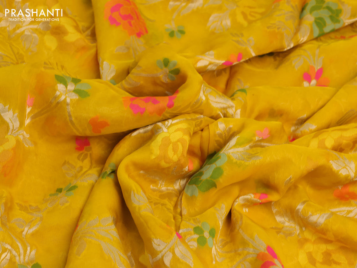 Pure organza silk saree mustard yellow with allover thread & zari weaves and gottapatti lace & mirror work border