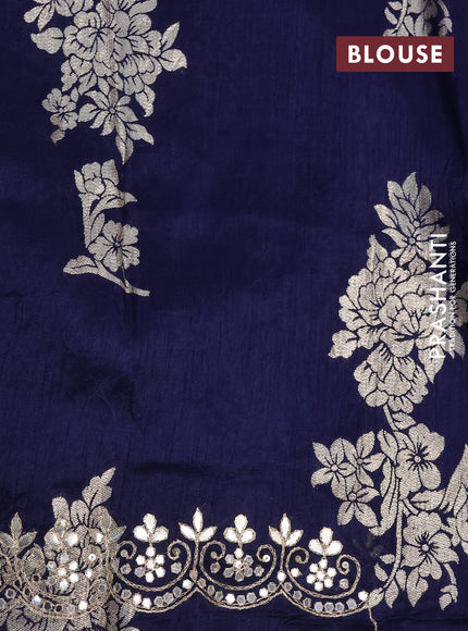 Pure organza silk saree dark blue with allover thread & zari weaves and gottapatti lace & mirror work border