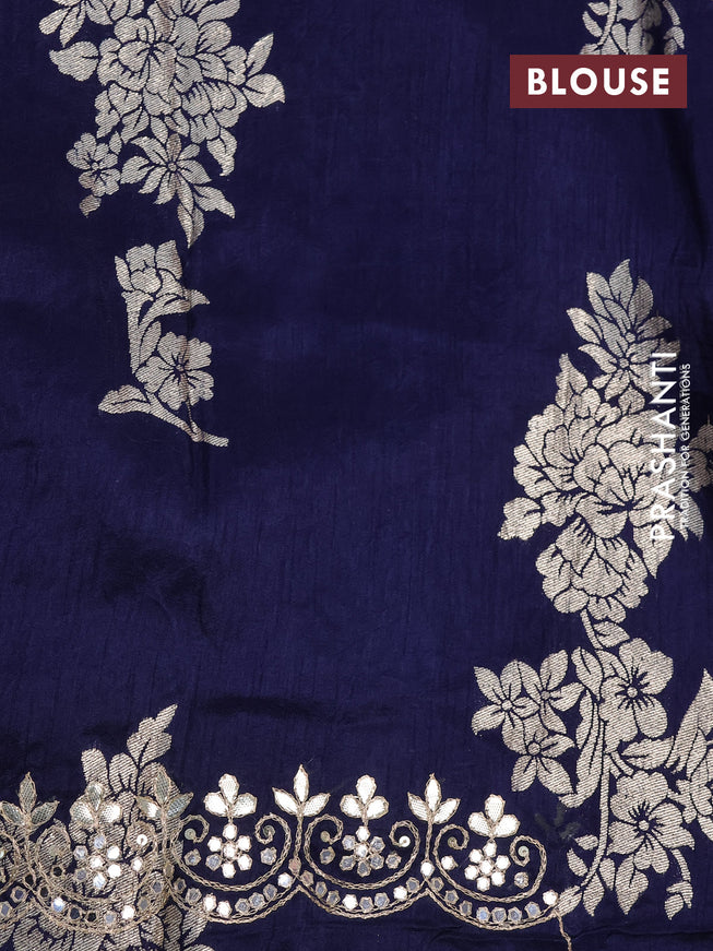 Pure organza silk saree dark blue with allover thread & zari weaves and gottapatti lace & mirror work border