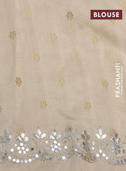 Pure organza silk saree cream with allover thread & zari weaves and gottapatti lace & mirror work border