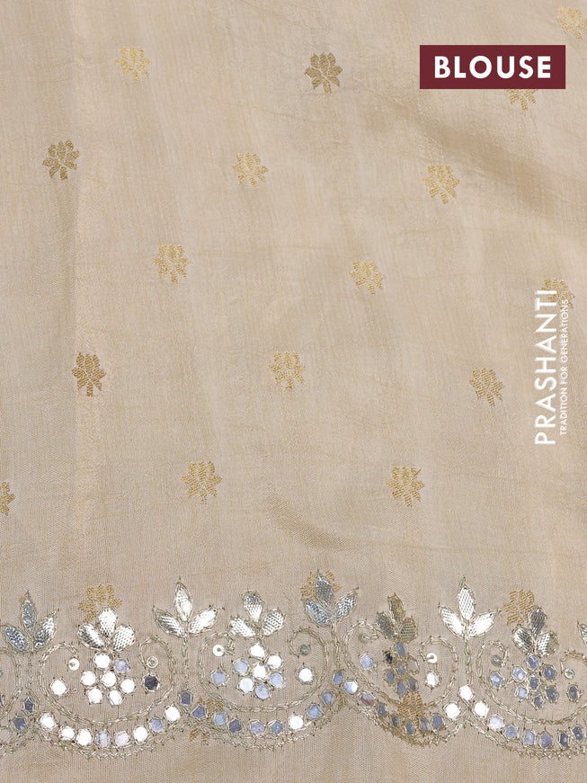 Pure organza silk saree cream with allover thread & zari weaves and gottapatti lace & mirror work border