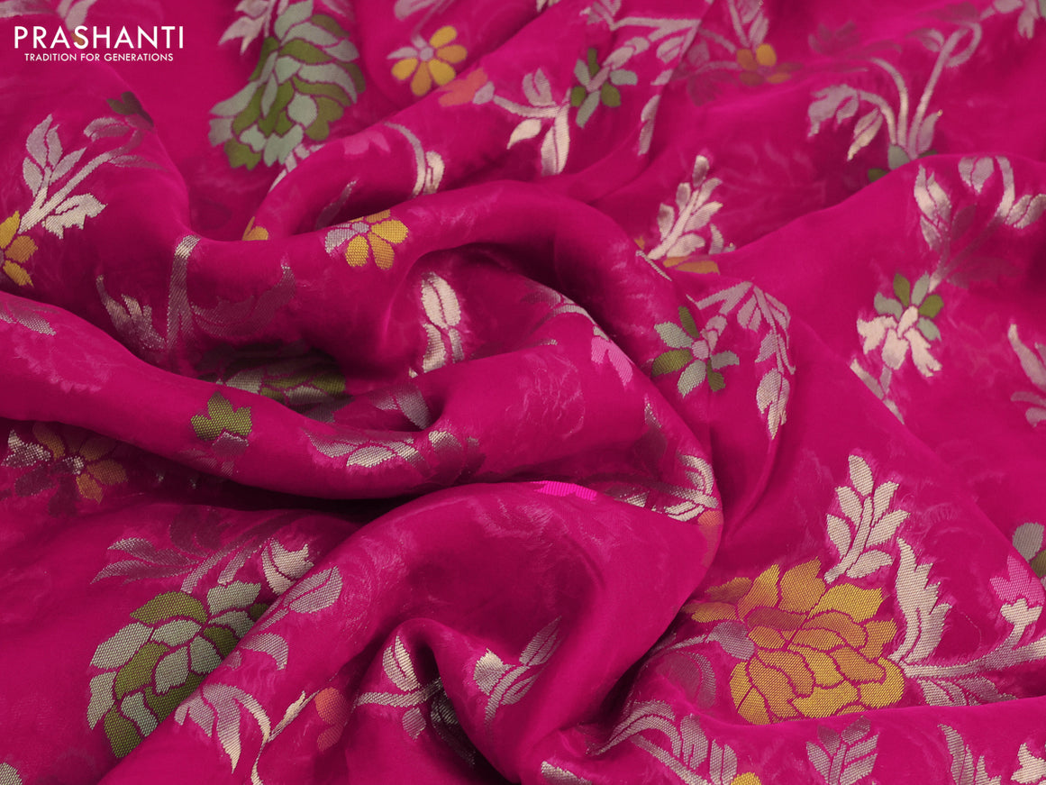 Pure organza silk saree pink with allover thread & zari weaves and gottapatti lace & mirror work border