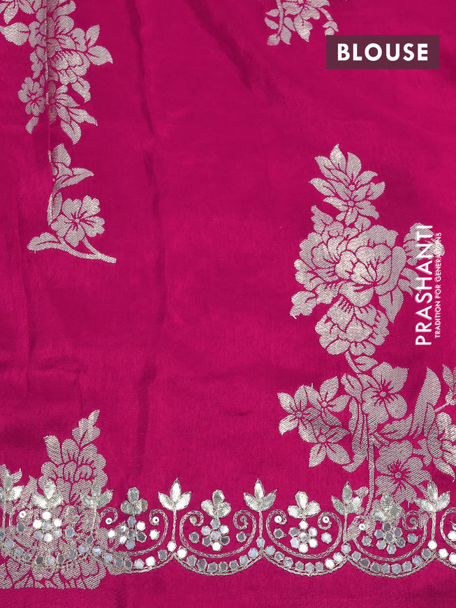 Pure organza silk saree pink with allover thread & zari weaves and gottapatti lace & mirror work border